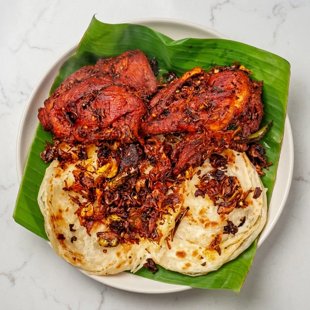 Kerala Porotta with curry - authentic flaky flatbread Edmonton
